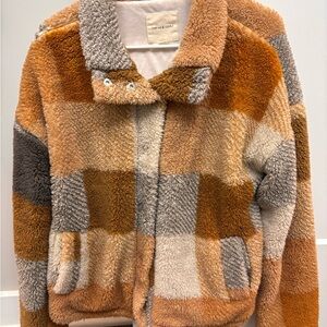 Thread & Supply Plaid Sherpa Jacket - Orange, Gray, Cream